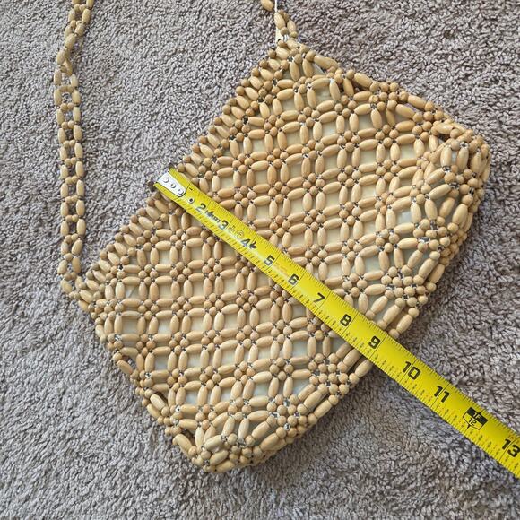 The Sak Beaded Wooden Shoulder Bag Boho Retro Natural Beige Crossbody Purse - Picture 8 of 13